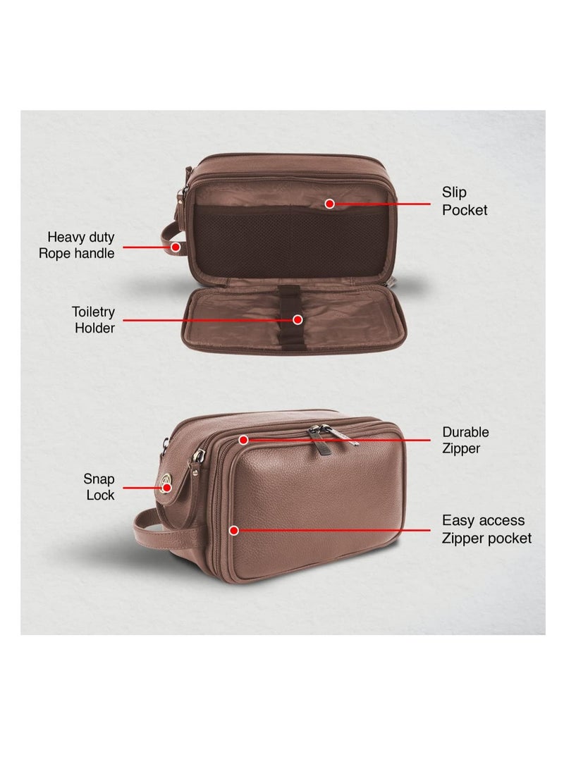 هاموندز فلاي كاتشر حقيبة أدوات زينة جلد طبيعي للجنسين - منظم سفر متعدد الجيوب، حقيبة فرشاة للحلاقة وأدوات العناية الشخصية - حقيبة حلاقة للرجال، . سم بني - Image 5