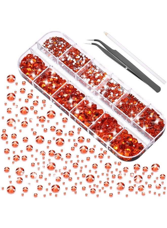 تيكيونايت 2000 قطعة من أحجار الراين ذات الظهر المسطح 6 مقاسات (1.56 مم) أحجار الراين الكريستالية المستديرة مع ملقط وقلم التقاط من أحجار الراين للحرف اليدوية وملابس الأظافر وحقائب الأحذية الفنية (برتقالي) - Image 1