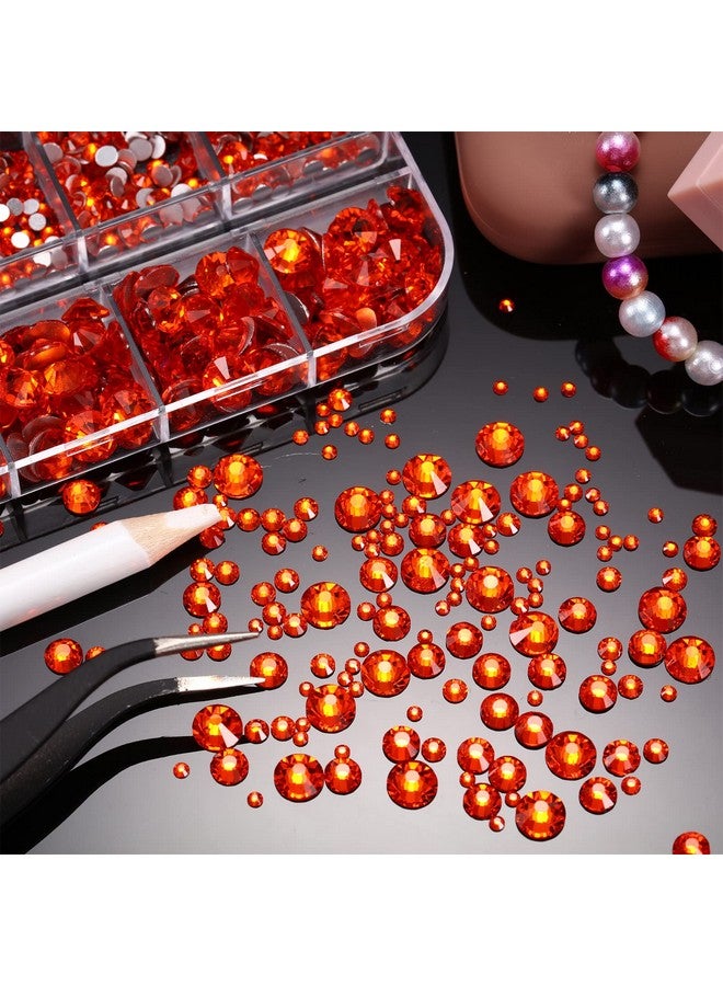 تيكيونايت 2000 قطعة من أحجار الراين ذات الظهر المسطح 6 مقاسات (1.56 مم) أحجار الراين الكريستالية المستديرة مع ملقط وقلم التقاط من أحجار الراين للحرف اليدوية وملابس الأظافر وحقائب الأحذية الفنية (برتقالي) - Image 5