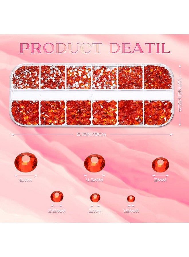 تيكيونايت 2000 قطعة من أحجار الراين ذات الظهر المسطح 6 مقاسات (1.56 مم) أحجار الراين الكريستالية المستديرة مع ملقط وقلم التقاط من أحجار الراين للحرف اليدوية وملابس الأظافر وحقائب الأحذية الفنية (برتقالي) - Image 2