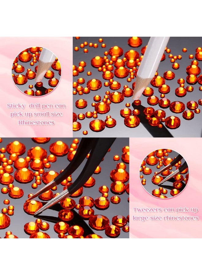 تيكيونايت 2000 قطعة من أحجار الراين ذات الظهر المسطح 6 مقاسات (1.56 مم) أحجار الراين الكريستالية المستديرة مع ملقط وقلم التقاط من أحجار الراين للحرف اليدوية وملابس الأظافر وحقائب الأحذية الفنية (برتقالي) - Image 3