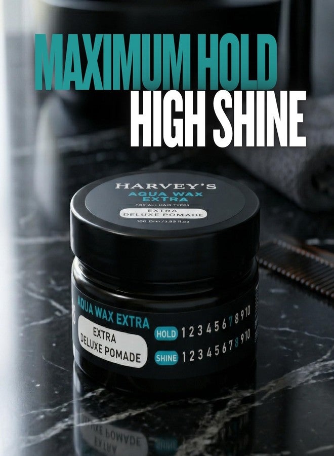 Harvey's Aqua Wax Extra Deluxe Pomade 100g - Maximum Hold, High Shine Finish, Water-Based Hair Wax, For All Hair Types - Image 2