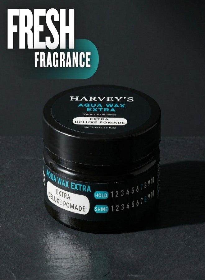 Harvey's Aqua Wax Extra Deluxe Pomade 100g - Maximum Hold, High Shine Finish, Water-Based Hair Wax, For All Hair Types - Image 3