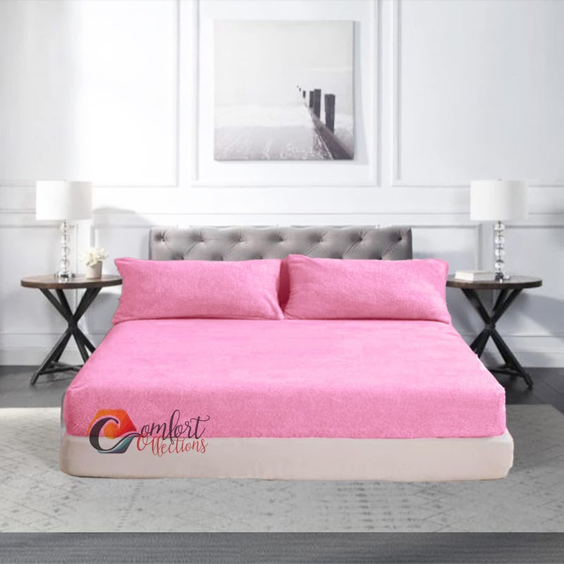 Extra Deep Fitted 30cm Teddy Fleece Fitted Bed Sheet Plain Thermal Warm and Cosy Soft Luxury Bedding Pink Fitted Bed Sheet Superking 180cm x 200cm  30cm Approximate