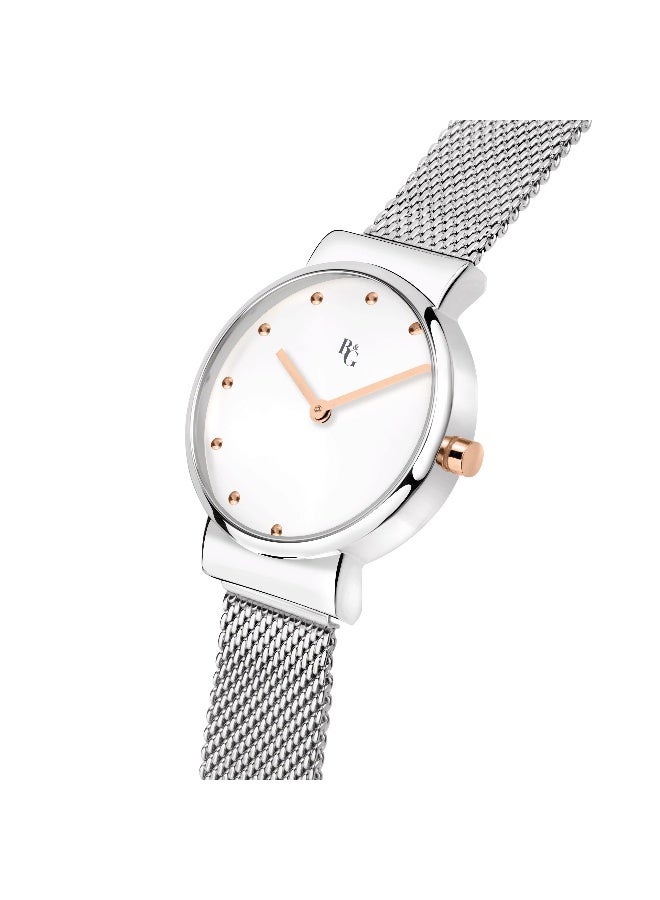 B&G Women's White Round Analog Dial with Silver Metal Band Watch - 30mm - R3853286501 - Image 2