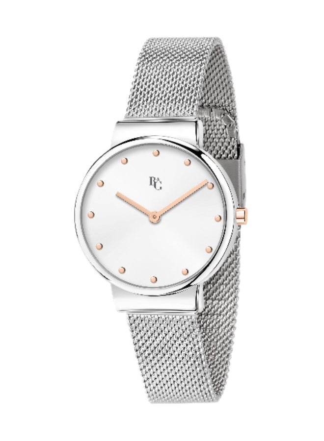 B&G Women's White Round Analog Dial with Silver Metal Band Watch - 30mm - R3853286501 - Image 1