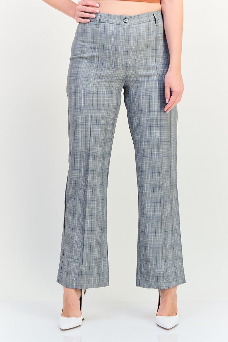 trendyol Women Regular Fit Micro Checked Wide Leg Pants, Multicolor - Image 1