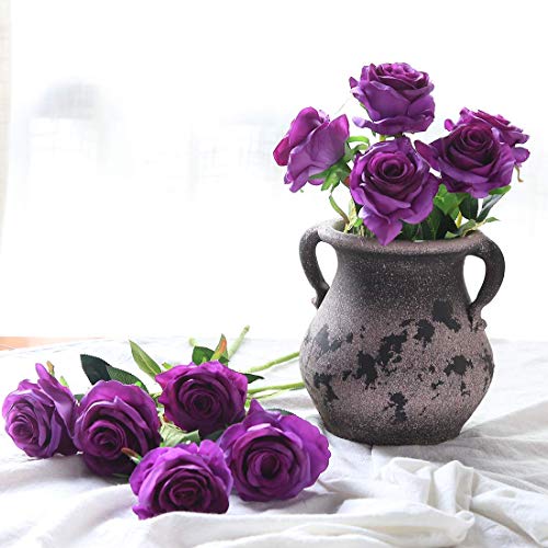 JUSTOYOU 10Pcs Artificial Roses Flowers, Realistic Blossom Roses, Real Touch Silk Rose, Single Fake Flower Long Stem Bouquets for Home Wedding Party Decoration - Image 4