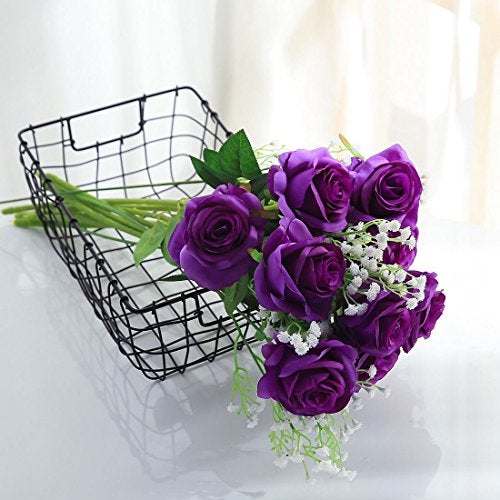 JUSTOYOU 10Pcs Artificial Roses Flowers, Realistic Blossom Roses, Real Touch Silk Rose, Single Fake Flower Long Stem Bouquets for Home Wedding Party Decoration - Image 2