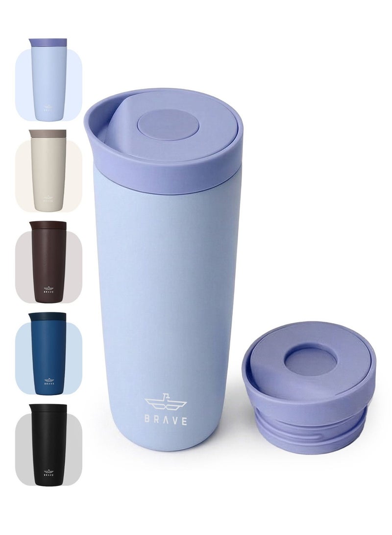 Brave 350ml Stainless Steel Tumbler | 12oz Insulated Coffee Cup | Iced Coffee Travel Mug | Hot Coffee Travel Mug | Double Wall Vacuum Insulated Thermos | Leakproof One-Touch Push Button Lid | Reusable Thermal Cup | BPA Free | Hot & Cold Drinks | Keeps Hot 8 Hours Cold 24 Hours | Coffee Tea Water Tumbler | Purple - Image 1