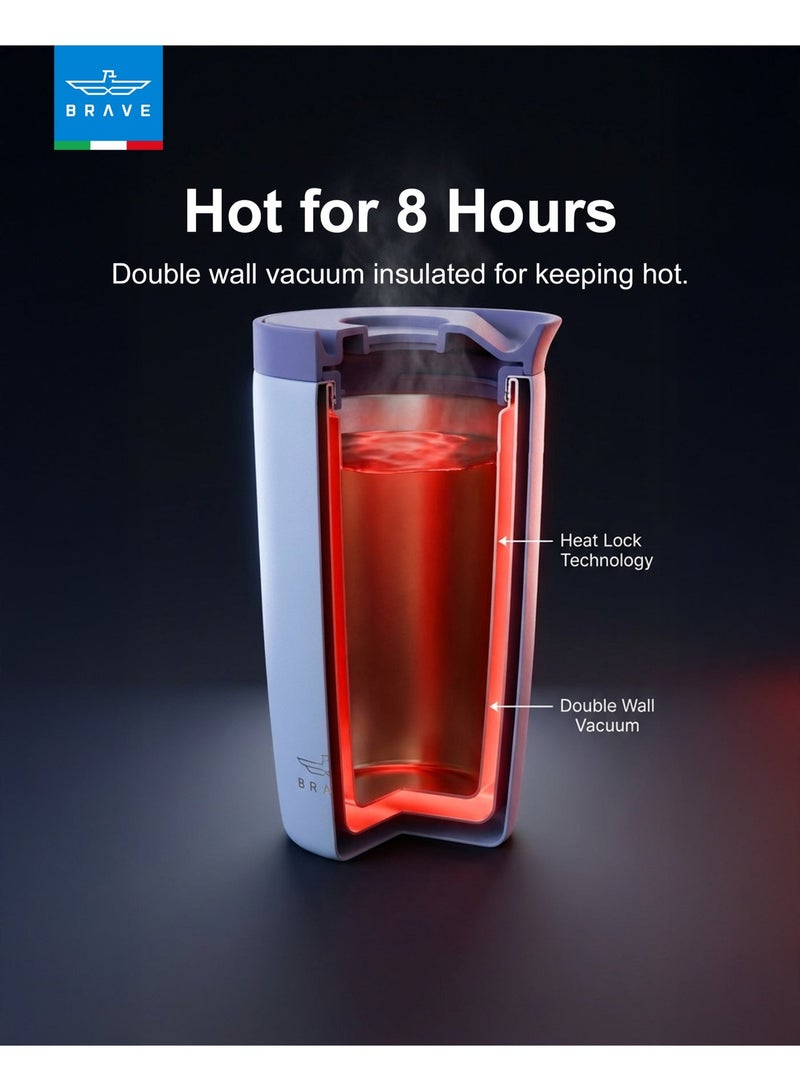 Brave 350ml Stainless Steel Tumbler | 12oz Insulated Coffee Cup | Iced Coffee Travel Mug | Hot Coffee Travel Mug | Double Wall Vacuum Insulated Thermos | Leakproof One-Touch Push Button Lid | Reusable Thermal Cup | BPA Free | Hot & Cold Drinks | Keeps Hot 8 Hours Cold 24 Hours | Coffee Tea Water Tumbler | Purple - Image 5