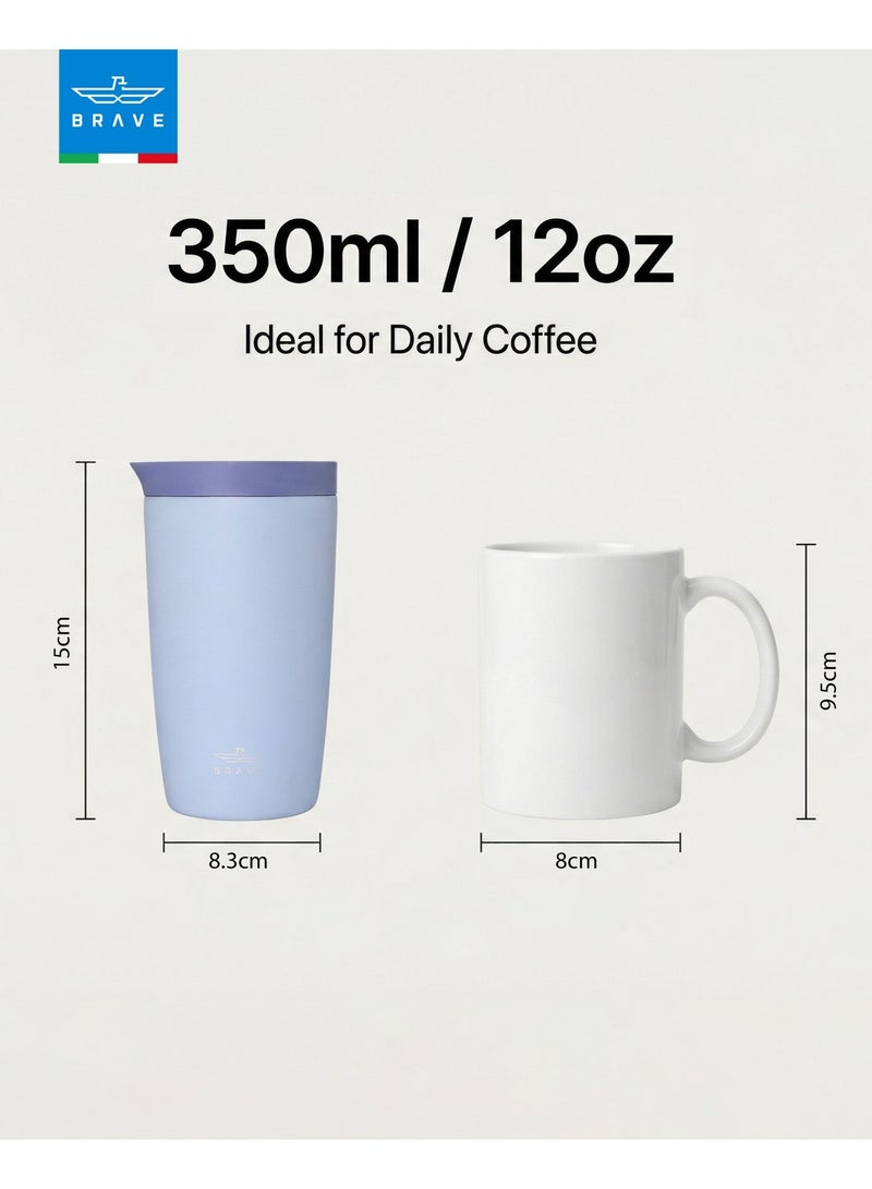Brave 350ml Stainless Steel Tumbler | 12oz Insulated Coffee Cup | Iced Coffee Travel Mug | Hot Coffee Travel Mug | Double Wall Vacuum Insulated Thermos | Leakproof One-Touch Push Button Lid | Reusable Thermal Cup | BPA Free | Hot & Cold Drinks | Keeps Hot 8 Hours Cold 24 Hours | Coffee Tea Water Tumbler | Purple - Image 3