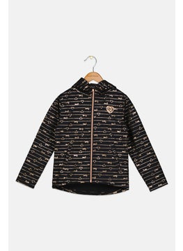 Kids Girls Allover Print Softshell Jacket, Black