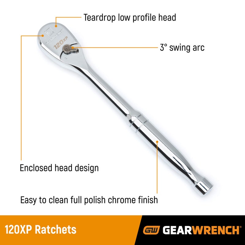 GearWrench مجموعة أدوات ميكانيكية GEARWRENCH 51 قطعة 1/4 بوصة درايف 6 نقاط 120XP، قياسي وعميق، SAE/متر - 80300P - Image 3