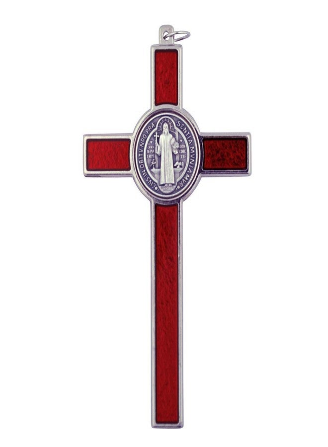 Venerare Large 4.75 Inch Saint Benedict Pectoral Cross with Colored Enamel (Red Traditional) Handmade in Italy - Image 2