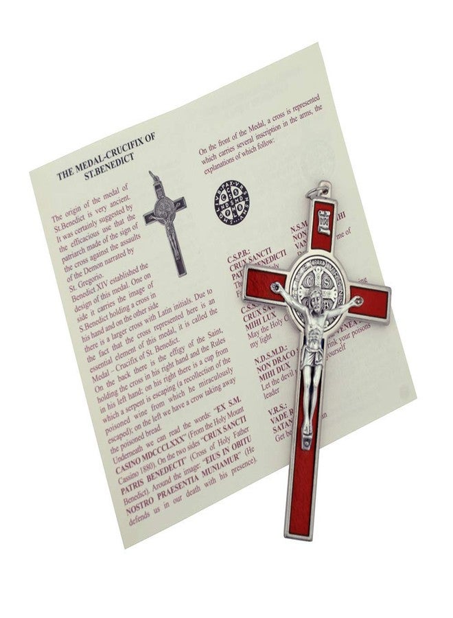 Venerare Large 4.75 Inch Saint Benedict Pectoral Cross with Colored Enamel (Red Traditional) Handmade in Italy - Image 3