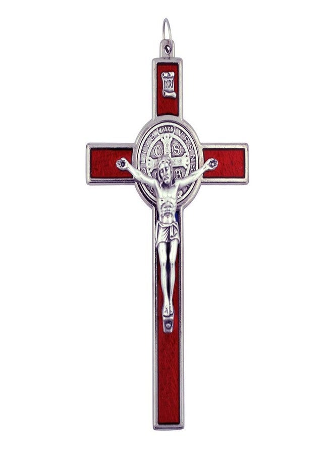 Venerare Large 4.75 Inch Saint Benedict Pectoral Cross with Colored Enamel (Red Traditional) Handmade in Italy - Image 1