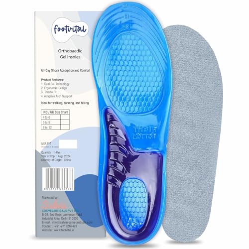 Footvital Orthopaedic Gel Insoles | Dual Gel Technology | Shock Absorbing Inserts for Heel and Arch Support | For Long Standing, Walking and Running | Fits All Shoes | Trim to Fit | For Men and Women | 1 Pair | Small (4-6) - Image 2