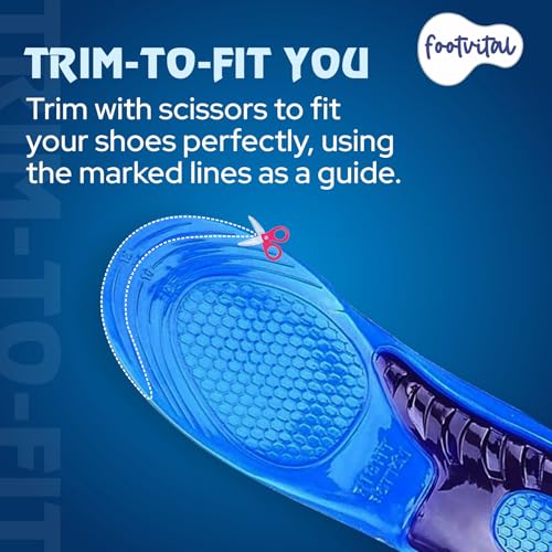 Footvital Orthopaedic Gel Insoles | Dual Gel Technology | Shock Absorbing Inserts for Heel and Arch Support | For Long Standing, Walking and Running | Fits All Shoes | Trim to Fit | For Men and Women | 1 Pair | Small (4-6) - Image 5