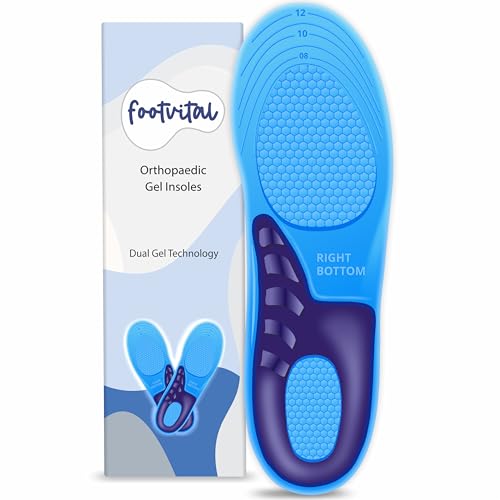 Footvital Orthopaedic Gel Insoles | Dual Gel Technology | Shock Absorbing Inserts for Heel and Arch Support | For Long Standing, Walking and Running | Fits All Shoes | Trim to Fit | For Men and Women | 1 Pair | Small (4-6) - Image 1