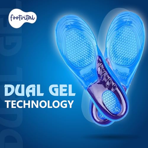 Footvital Orthopaedic Gel Insoles | Dual Gel Technology | Shock Absorbing Inserts for Heel and Arch Support | For Long Standing, Walking and Running | Fits All Shoes | Trim to Fit | For Men and Women | 1 Pair | Small (4-6) - Image 3