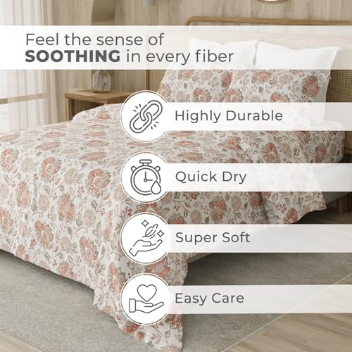 Layers Zen Cotton Blend 225 CVC Multicolor Jacobean Print Double Bed Sheet Set | 1 Double Bedsheet & 2 Pillow Cover | Breathable & Anti-Wrinkle | 2.54m x 2.23m - Image 3