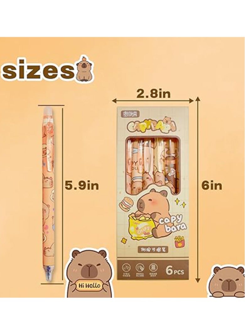 6 Pcs Erasable Pens 0.5mm,  Cute Animal Cartoon Capibara Design，Writing Pen for Gilrs Boys School Office School Supplies(Blue) - Image 2