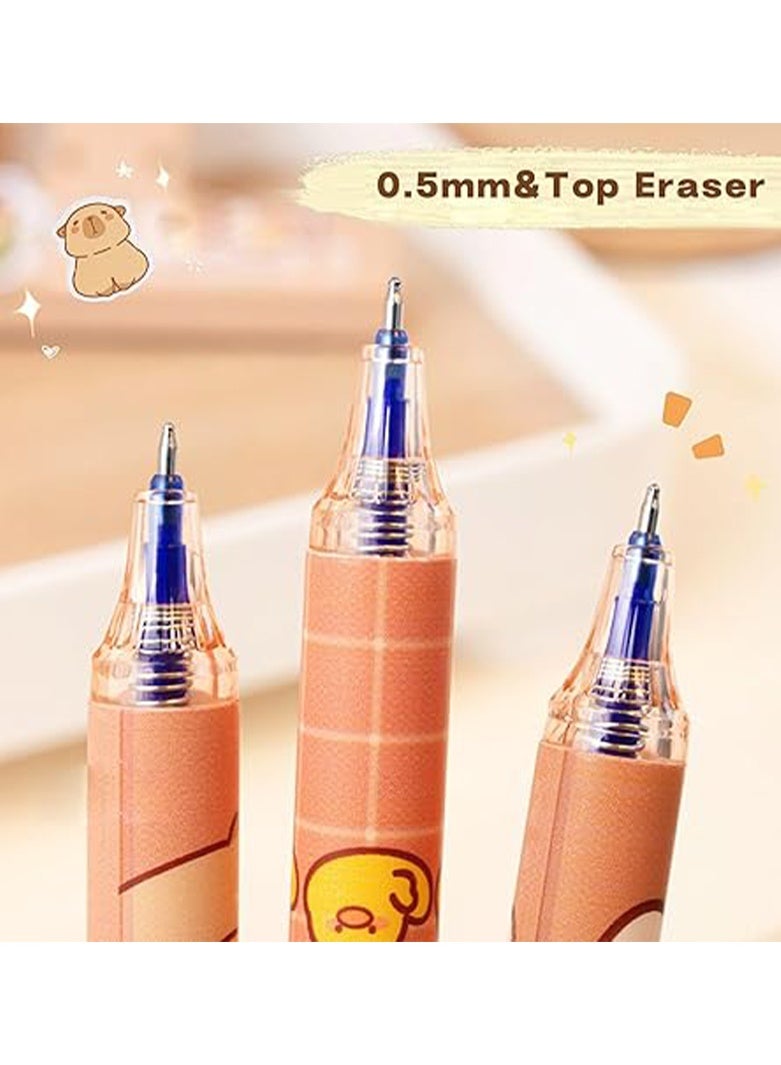 6 Pcs Erasable Pens 0.5mm,  Cute Animal Cartoon Capibara Design，Writing Pen for Gilrs Boys School Office School Supplies(Blue) - Image 4