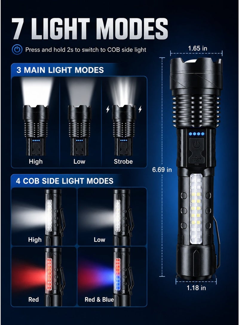 مصباح يدوي LED قابل لإعادة الشحن مزود بإضاءة جانبية من نوع COB، و7 أوضاع، وشحن عبر منفذ USB-C، وشاشة عرض لمستوى الطاقة، وشعاع قابل للتكبير - Image 5