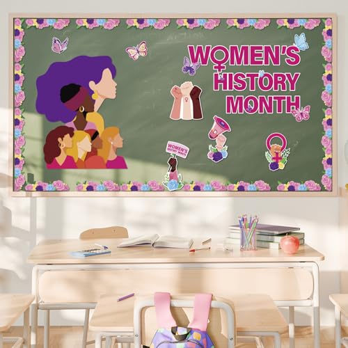Biswiter Womens History Month Bulletin Board Decorations, Women History Month Banner Backdrop Decor for International Women's Day, Women’s History Month Decorations for Classroom Blackboard Wall Door - Image 2