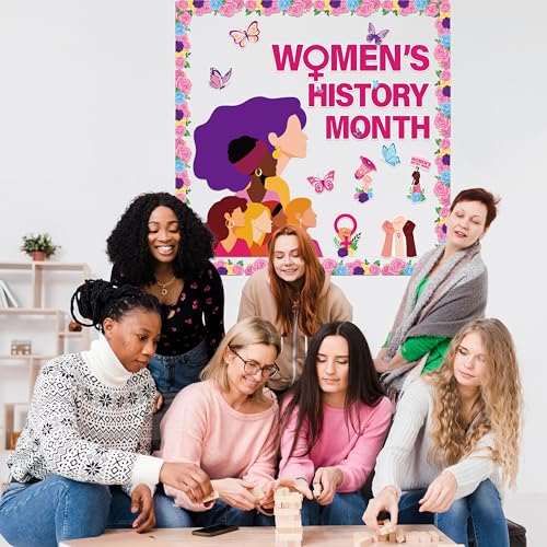 Biswiter Womens History Month Bulletin Board Decorations, Women History Month Banner Backdrop Decor for International Women's Day, Women’s History Month Decorations for Classroom Blackboard Wall Door - Image 3