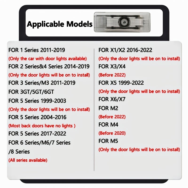3D Pattern One High Definition Car Door Puddle Light Compatible With F20 F22 F30 F32 G30 F26 F15 And G32 Models 3 Series 2 Series 4 Series 5 Series 6 Series 7 Series And X5 Without Battery - Image 3