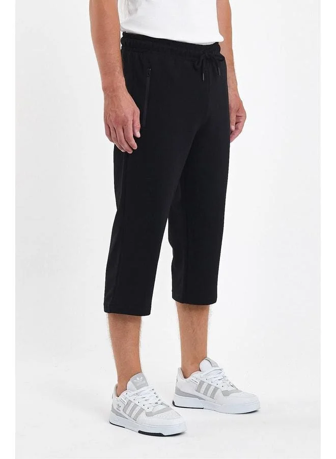 Mmetalic  Men's Black Bermuda Knee-Length Shorts with Zippered Pockets and Adjustable Elastic Waist for Men | Best Price UAE