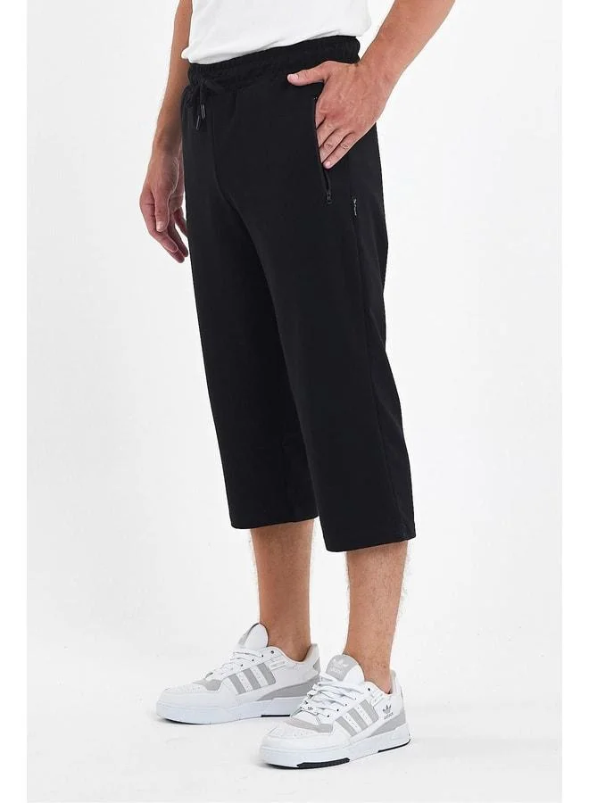 Mmetalic  Men's Black Bermuda Knee-Length Shorts with Zippered Pockets and Adjustable Elastic Waist for Men | Best Price UAE