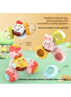Baby Suction Cup Bath Toy Cartoon Finger Spinning Top Toothpaste Bath Toy Baby Shower Gift Idea Non-toxic Eco-friendly-Color:Disassemble And Assemble Candy To Turn Music