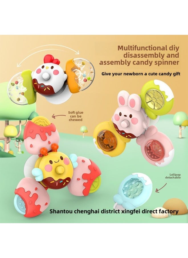 Generic - Baby Suction Cup Bath Toy Cartoon Finger Spinning Top Toothpaste Bath Toy Baby Shower Gift Idea Non-toxic Eco-friendly-Color:Disassemble And Assemble Candy To Turn Music - Image 1