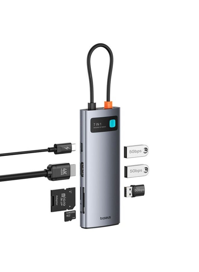 بيسوس محور متعدد المنافذ من سلسلة Metal Gleam 7 في 1 مع HDMI 4K@60Hz، 3 منافذ USB 3.0، شحن سريع PD، قارئ بطاقات SD/TF - Image 3