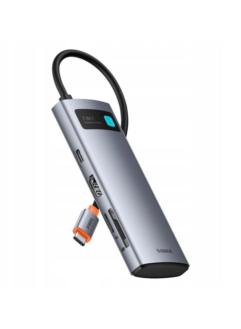 بيسوس محور متعدد المنافذ من سلسلة Metal Gleam 7 في 1 مع HDMI 4K@60Hz، 3 منافذ USB 3.0، شحن سريع PD، قارئ بطاقات SD/TF - Image 1
