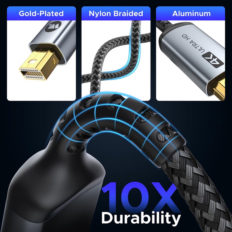 Warrky 4K Mini DisplayPort to HDMI Cable [4K 30Hz, Aluminum Shell, Nylon Braided] UHD Thunderbolt to HDMI Cable, Mini DP to HDMI 6.6ft, Compatible for MacBook Air/Pro, Surface Pro, iMac Series, XPS - Image 3