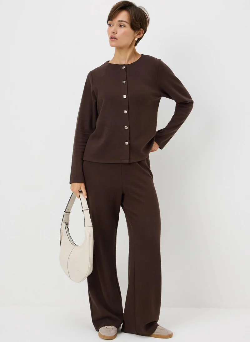 Chocolate Long Sleeve Button-Thru Cardigan