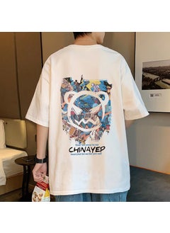 Generic Summer Hong Kong Style Devil Smiley Face Mens Short Sleeve Trendy Round Neck Cartoon Printing Half Sleeve T-Shirt Casual Couple Black  - Image 3