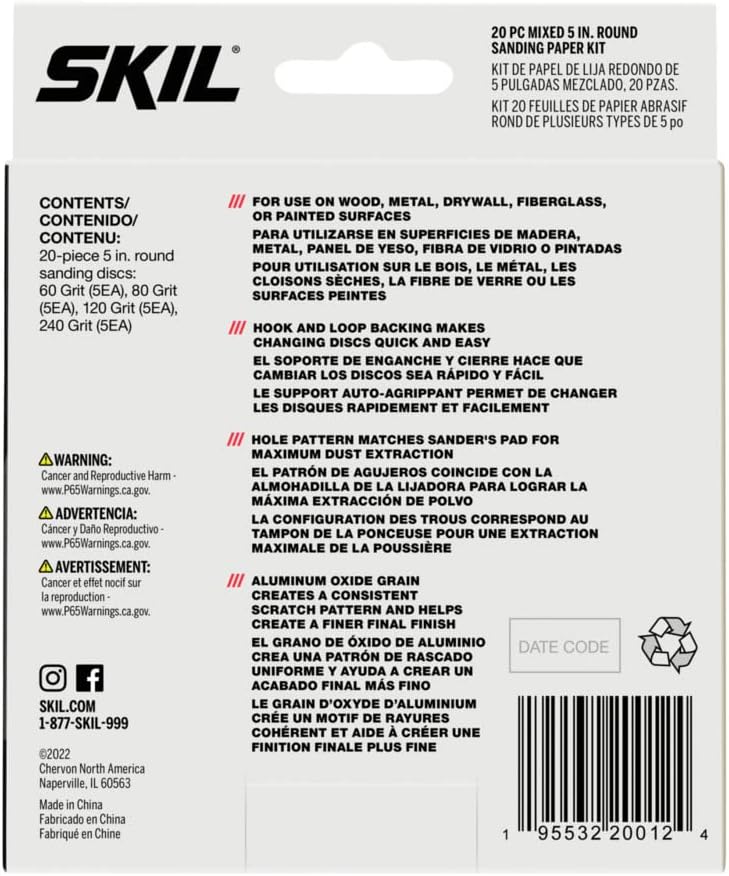 SKIL 20-Piece Mixed 5 in. 60/80/120/240 Grits Round Sanding Paper Kit for Sanders SR211601/SR6604B-10/SR660302 - CDA9003 - Image 4