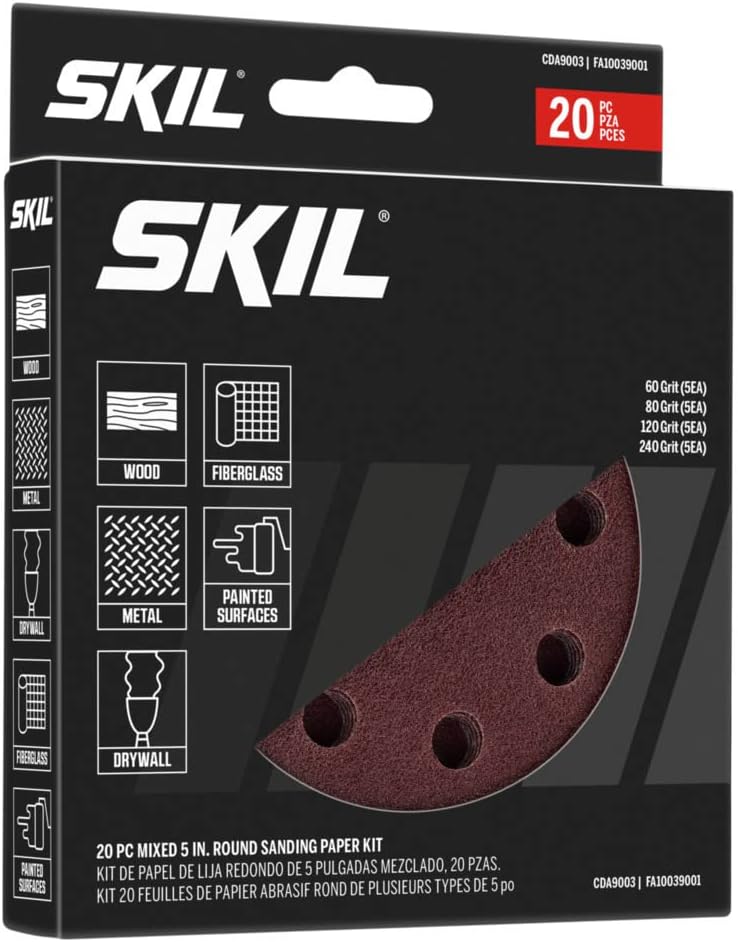 SKIL 20-Piece Mixed 5 in. 60/80/120/240 Grits Round Sanding Paper Kit for Sanders SR211601/SR6604B-10/SR660302 - CDA9003 - Image 2