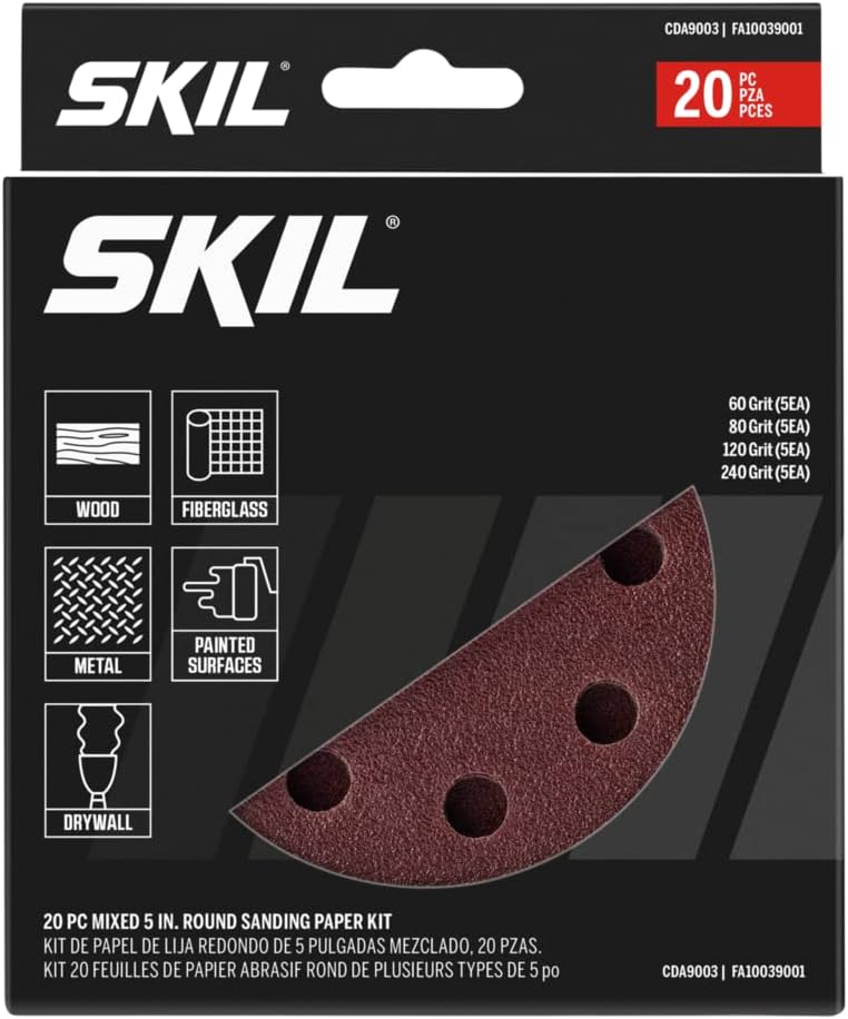 SKIL 20-Piece Mixed 5 in. 60/80/120/240 Grits Round Sanding Paper Kit for Sanders SR211601/SR6604B-10/SR660302 - CDA9003 - Image 1