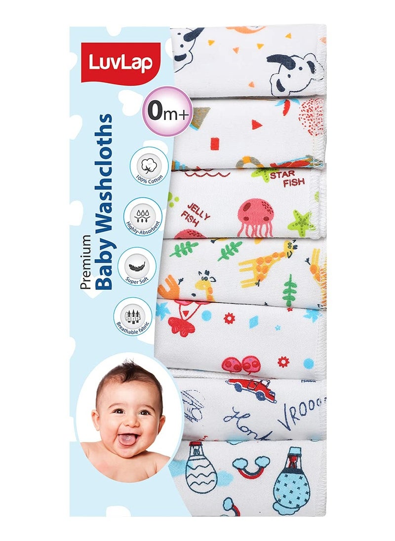 Luvlap - LuvLap Hosiery Cotton Cloth Premium Baby Washcloth for New Born, Washable, Reusable, Absorbent, Extra Soft Face Towels/Washcloth for Babies, Cherry Print, Pack of 7 Pcs, Multicolour - Image 1