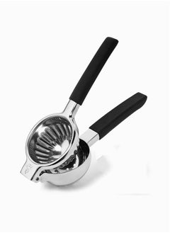 Lemon Squeezer, Lemon Lime Squeezer with Large Bowl and Silicone Handles, Premium Metal Lime Squeezer, 304 Stainless Steel Manual Juicer for Juicing Oranges, Big Lemons & Limes, Black