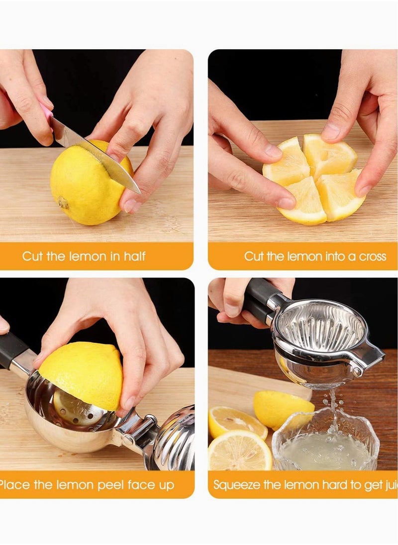 SYOSI - Lemon Squeezer, Lemon Lime Squeezer with Large Bowl and Silicone Handles, Premium Metal Lime Squeezer, 304 Stainless Steel Manual Juicer for Juicing Oranges, Big Lemons & Limes, Black - Image 1