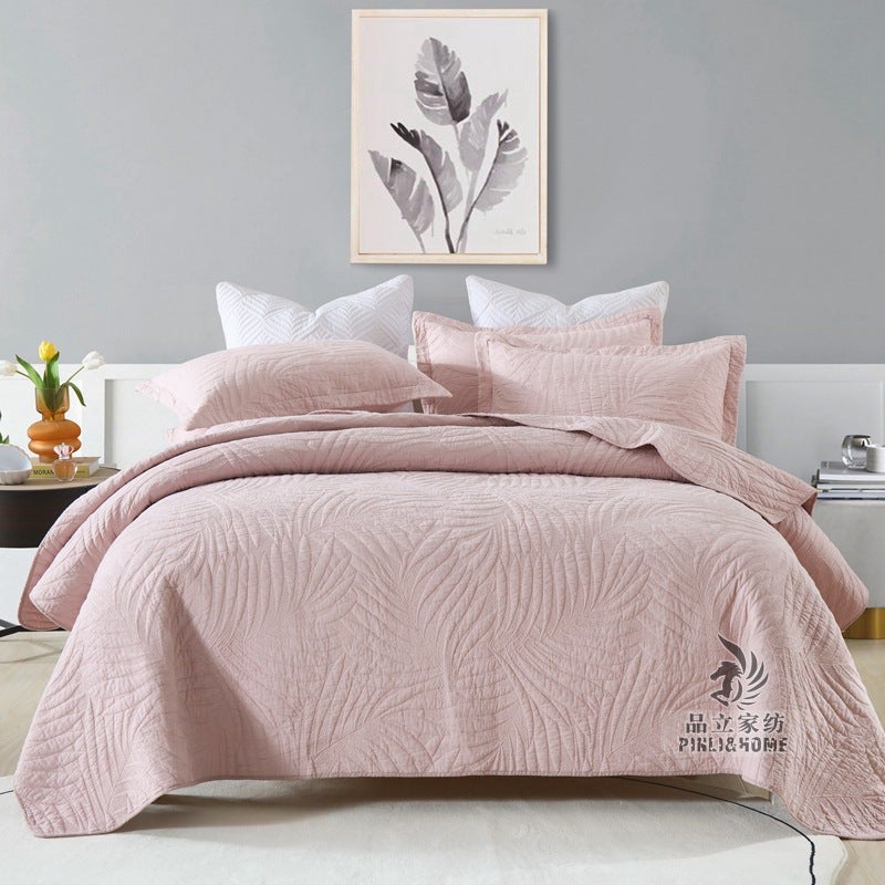 High-Grade American Light Luxury Double-Sided Large Cotton Bed Cover Cotton Plain Quilt Three-Piece Set - Image 1