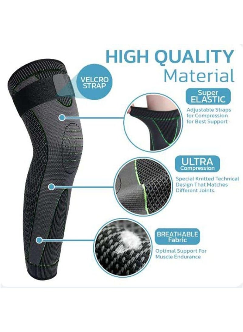 AZMARO 2PCS Long Knee Brace with Adjustable Straps, Full Leg Compression Sleeve Anti-Slip Breathable Knee Support for Men & Women, Pain Relief for Arthritis & Joint Pain, Sports Knee Pads for Running, Gym - Image 4