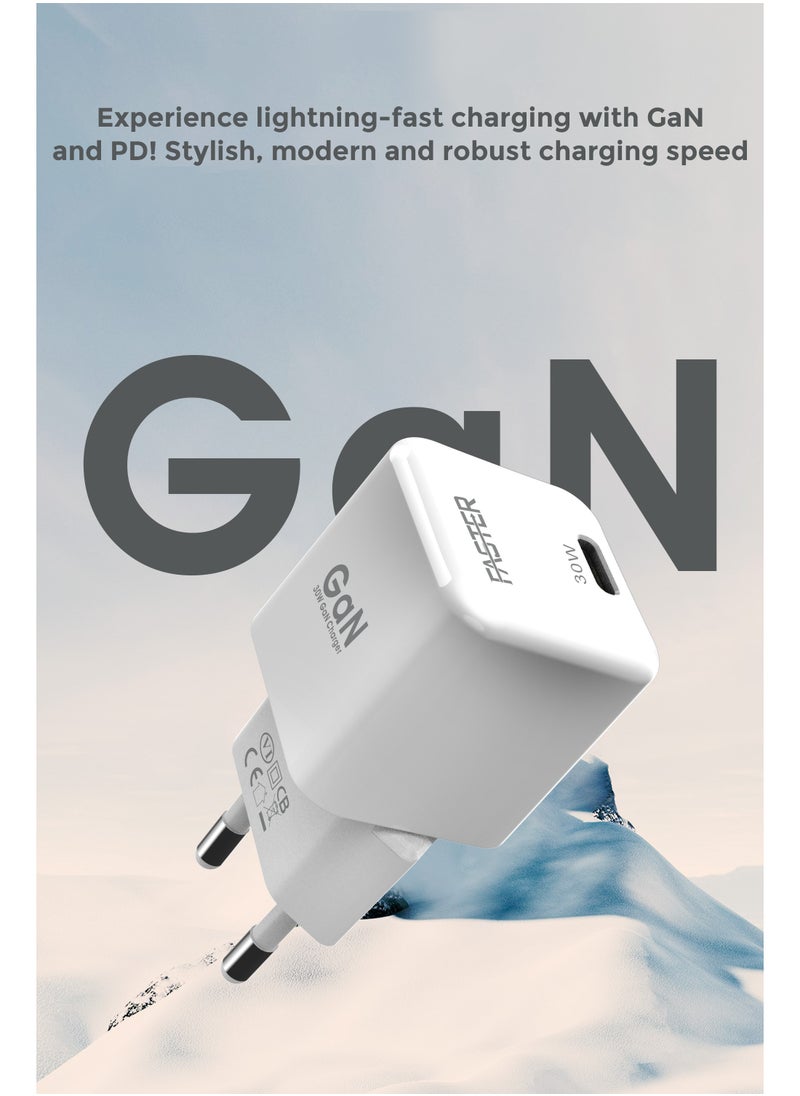 Faster - 30W GaN USB-C Fast Charger - Compact Wall Adapter for iPhone and Android - 30 Watt PD Charger Block for Mobile Phone, Portable and Fast Charging - Image 1